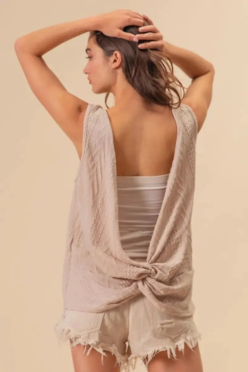 BiBi Textured Sweater Knit Twist Back Sleeveless Top - Love Salve